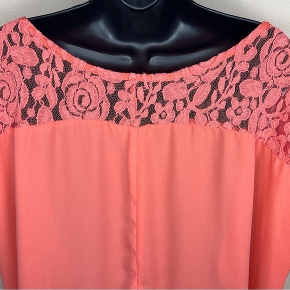 2X TRU SELF ORANGE LACE BLOUSE OPEN BACK CROPPED SHORT SLEEVE - Picture 8 of 13